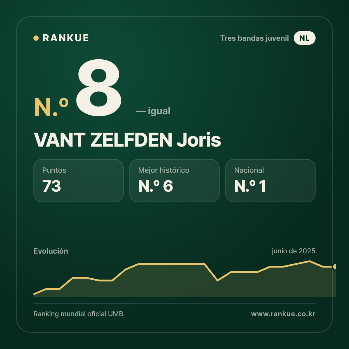 VANT ZELFDEN Joris — Ranking Mundial de Billar N.º 8