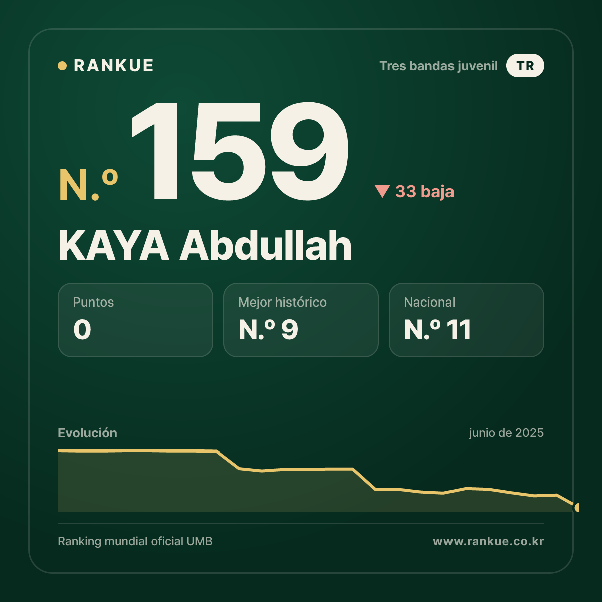 KAYA Abdullah — Ranking Mundial de Billar N.º 159