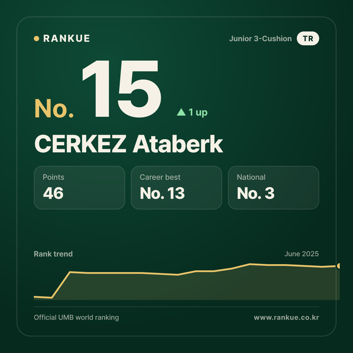 CERKEZ Ataberk — Billiards World Ranking No.15