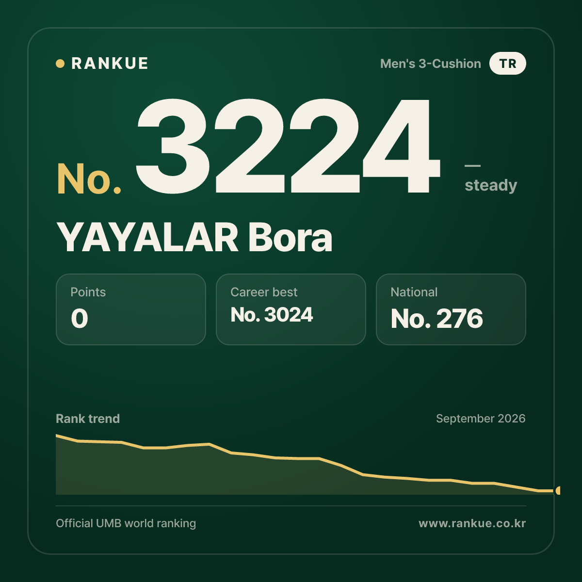 YAYALAR Bora — Billiards World Ranking No.3224