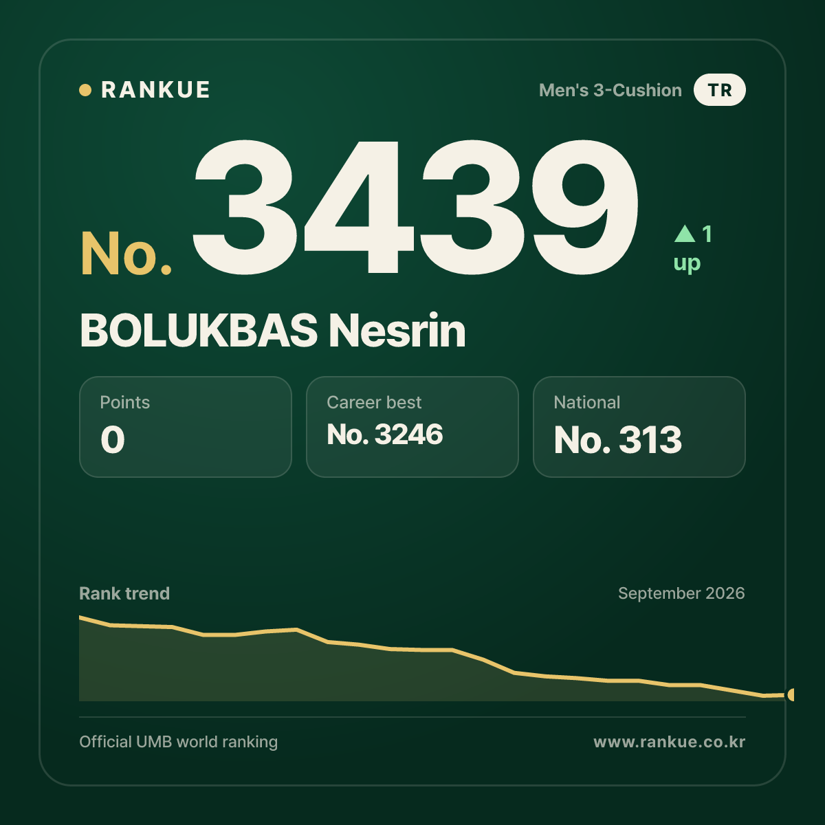 BOLUKBAS Nesrin — Billiards World Ranking No.3439