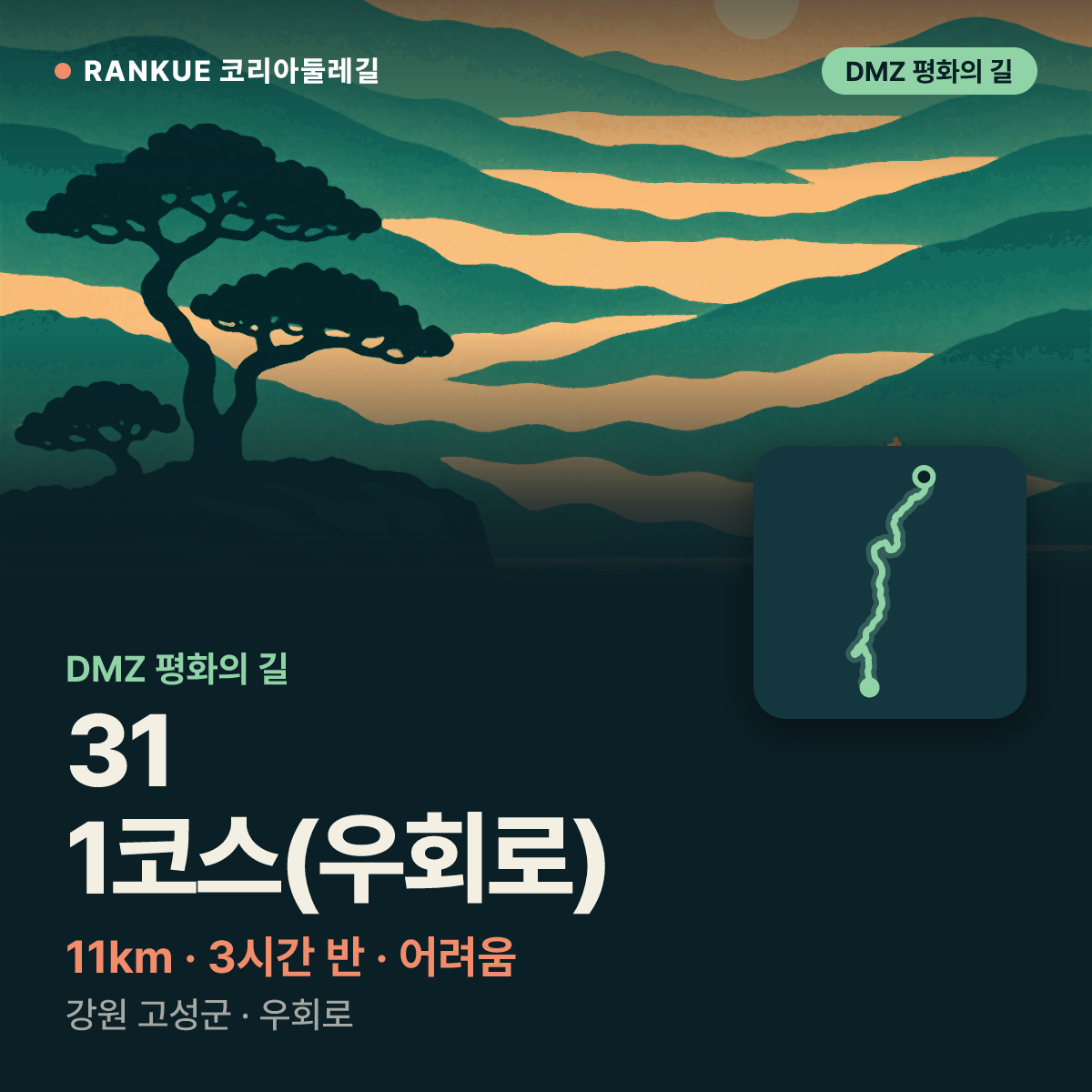 DMZ 평화의 길 31-1코스(우회로) — 11km · 3시간 30분 · 어려움 · 강원 고성군 · 우회로